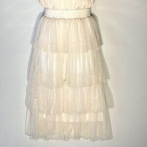 Ivory layered tulle maxi skirt SZ S delicate romantic fairy coquette bridal 90's